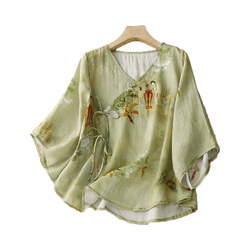 Блузка с V-образным вырезом, топ на лето плюс-сайз, with floral print?