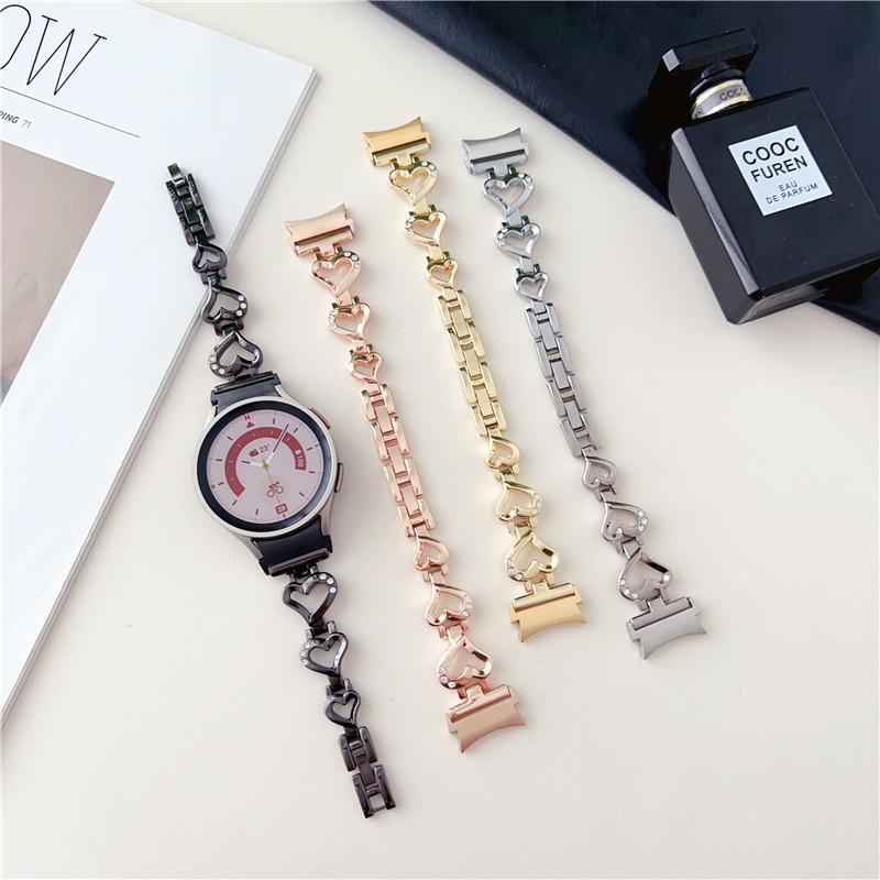 For Samsung Watch 5Pro Metal Strap Galaxy watch4classic Heart Shaped Diamond Bracelet Wristband