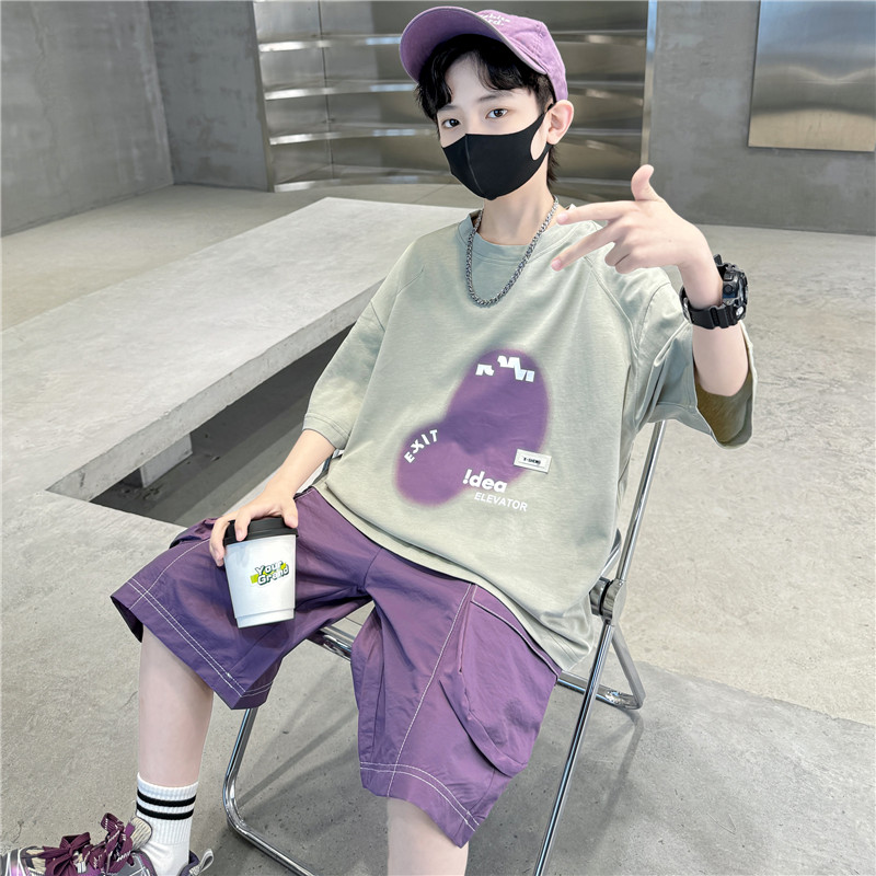 (2개) 어린이 의류 소년 여름 짧은 소매 세트 2024 새로운 큰 어린이 여름 소년 잘 생긴 여름 스포츠 패션