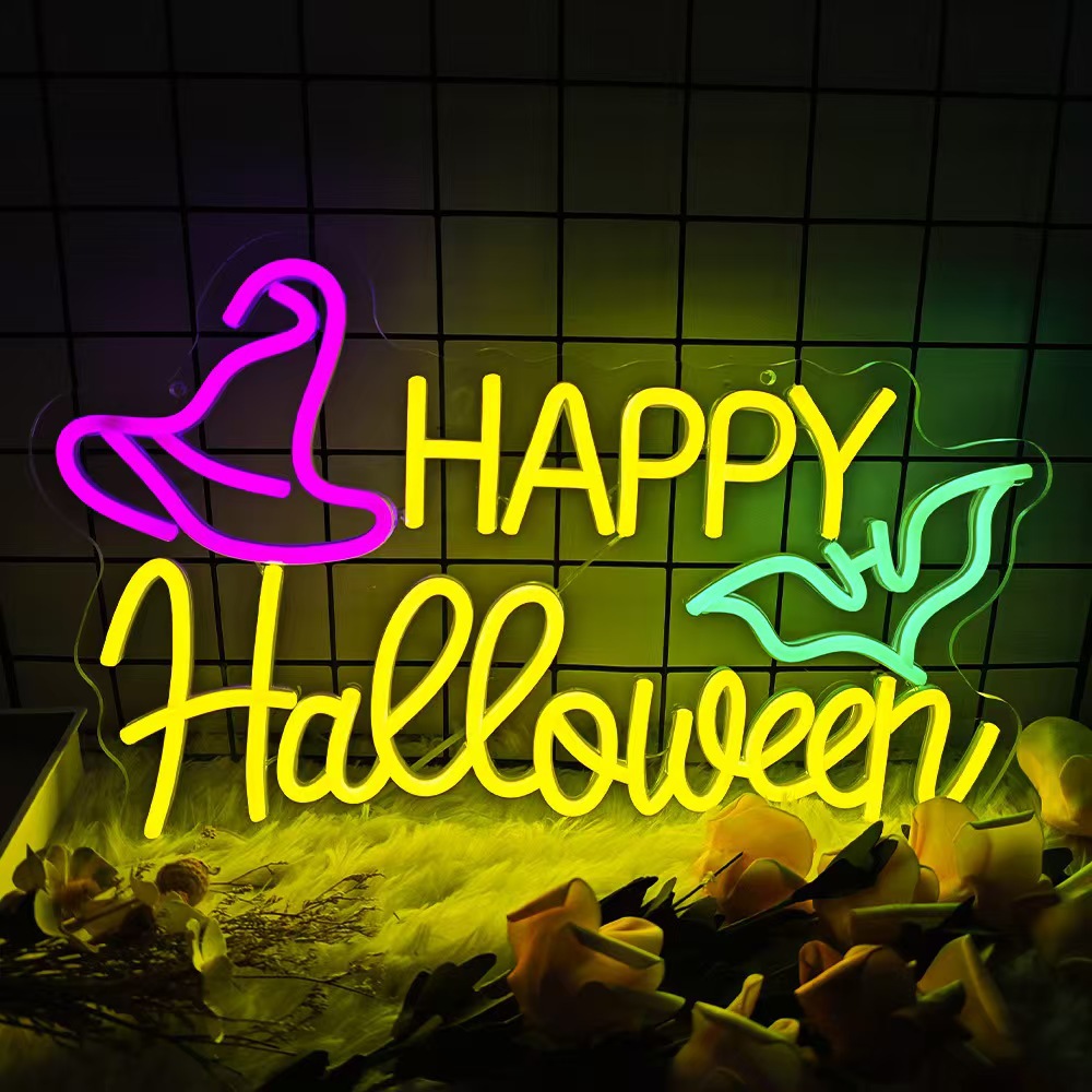 Luz de neón transfronteriza amazónica personalizada calabaza fantasma de Halloween luces decorativas happy Halloween atmósfera