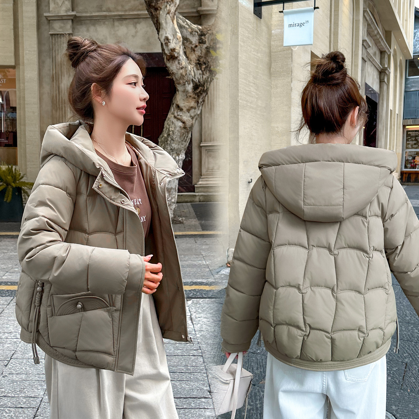 2025 otoño y invierno damas algodón plumón chaqueta coreana con sombrero grueso abrigo caliente de cuello pequeño chaqueta de algodón image 4