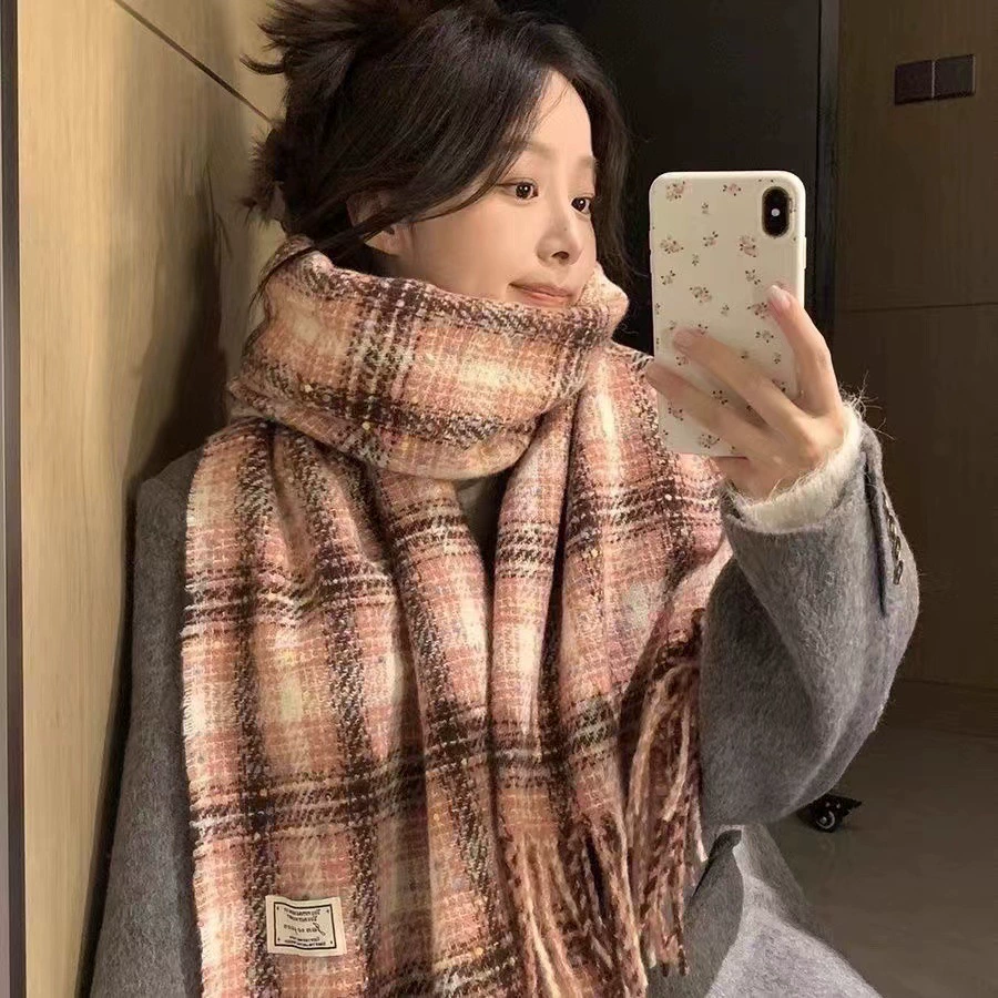 Winter scarf, universal keep warm atmospheric cloak with tassels for elementary school students for beloved, Korean style