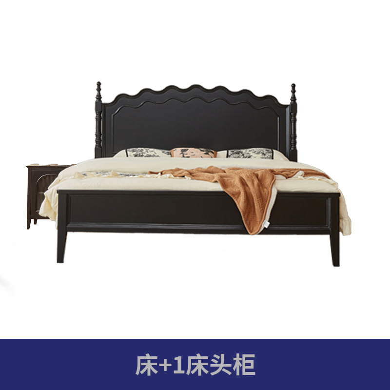 Cama de madera maciza americana negra retro 1.8m cama doble francesa dormitorio principal cama de almacenamiento estilo medieval Leia cama queen image 8