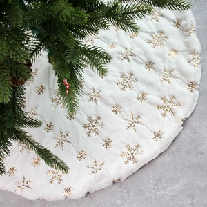 90cm/122cm Golden Snowflake Tree Skirt with Faux Rabbit Fur Trim and Embroidery