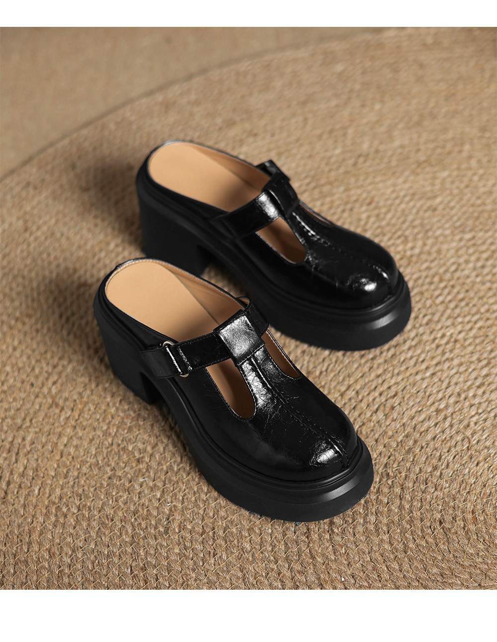 Sandal cao gót nữ đế xuồng da thật, quai hậu bít mũi, gót 10 cm — đen, Màu trắng nhạt chi tiết 13