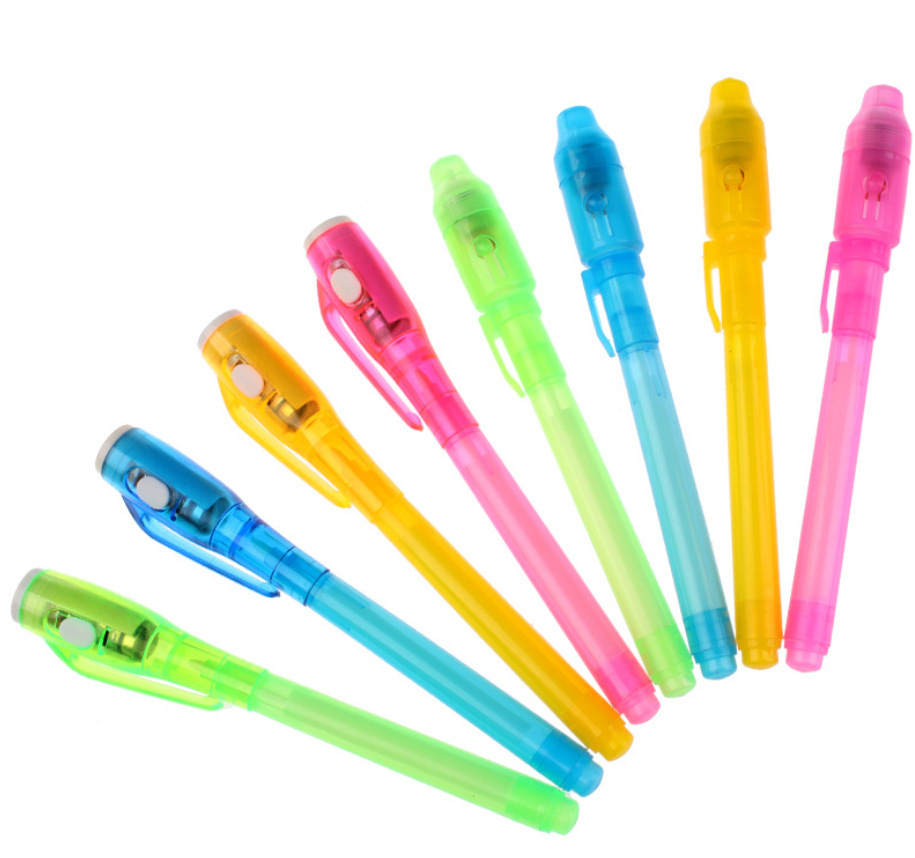 Fábrica directa UV invisible fluorescente pluma LED púrpura Optoelectrónica detector de dinero pluma creativa UV lámpara de tinta mágica pluma