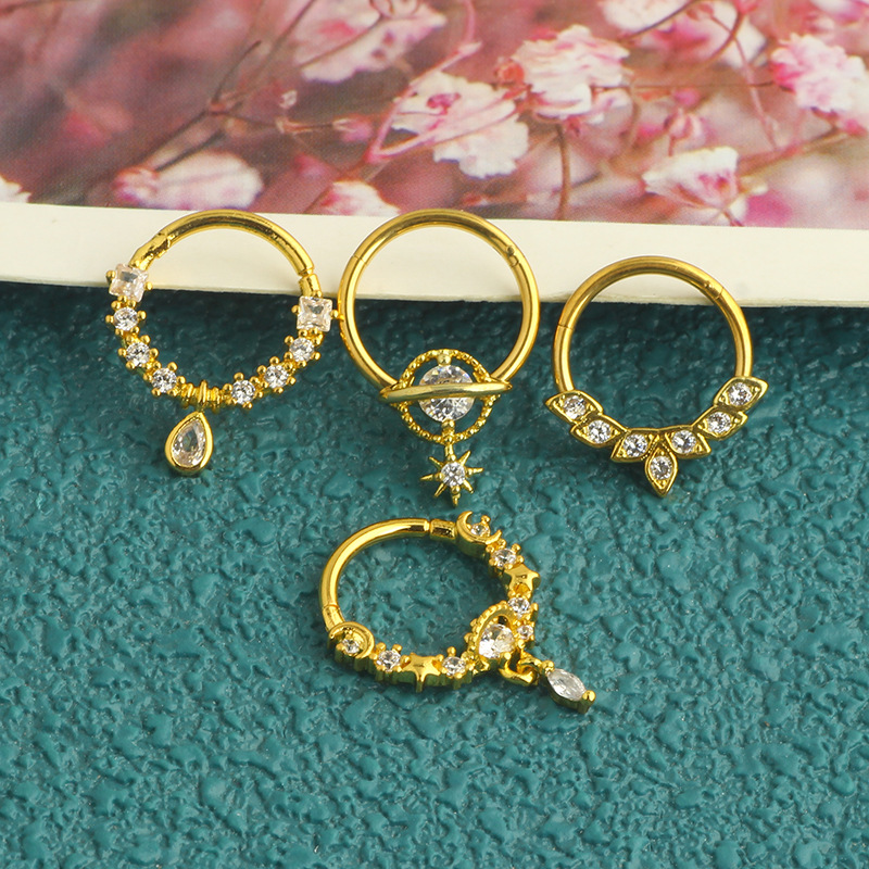 5-Piece Set Stainless Steel Inlaid Zircon Open Nose Ring, Planet Water Drop Earrings, Multifunctional Nose Jewelry detail image 10