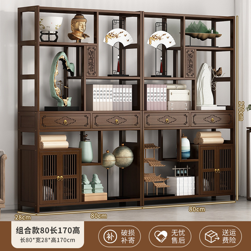 博古架实木中式多宝阁展示柜茶室茶柜茶具架子置物架茶叶收纳柜子|undefined