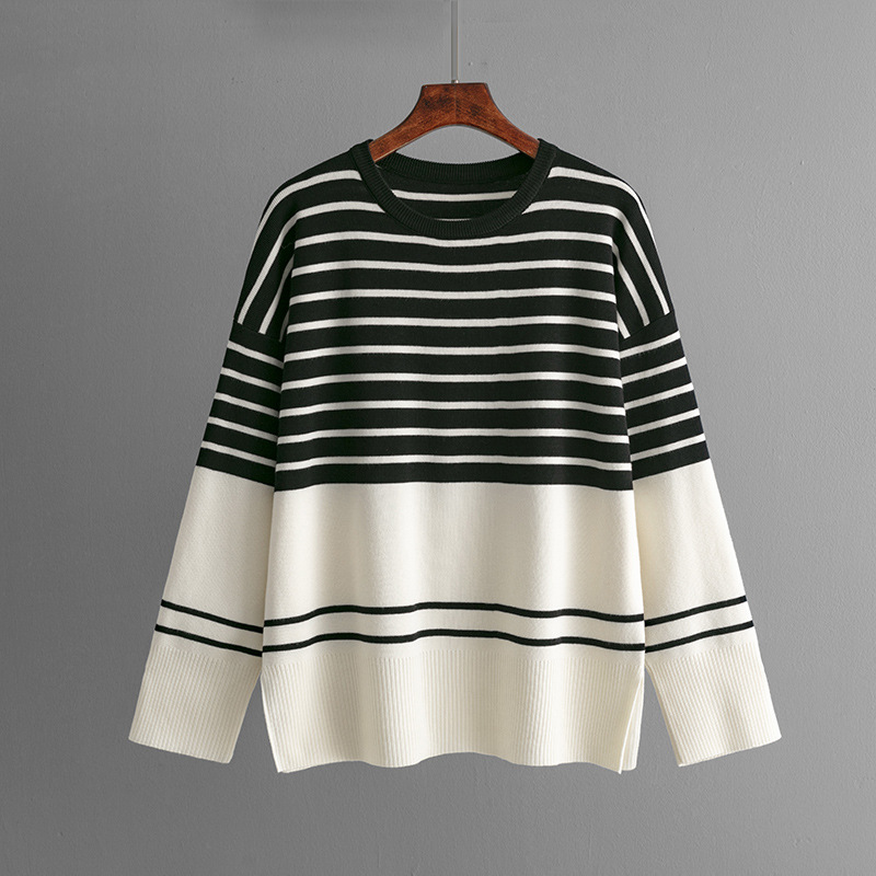 546g Weight Long Sleeve Sleeve Length Adhesive Fiber, knit Fabric Type Pant Co-ord Set Sets Type 2 Pieces Set Quantity Holiday, Daily Occasion Round Neck Neckline Loose Fit Type Stripe Pattern Winter, Autumn Season Women's Gender Casual, Simple Style Style Holiday Daily Women's Casual Simple Style Stripe Adhesive Fiber Knit Pant Co-ord Set Pants Sets 9