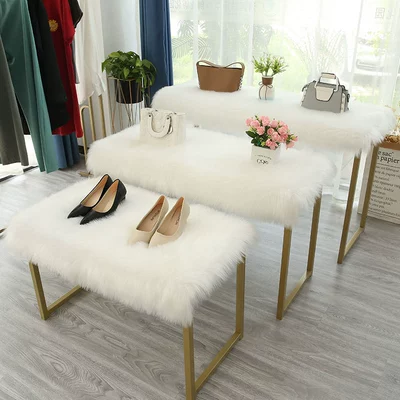 Plush Carpet Clothing Store Window Display Stand Plush Decorative Blanket Table Counter Flow Table White Imitation Wool Mat (Wool pad) - customized-pearl-white