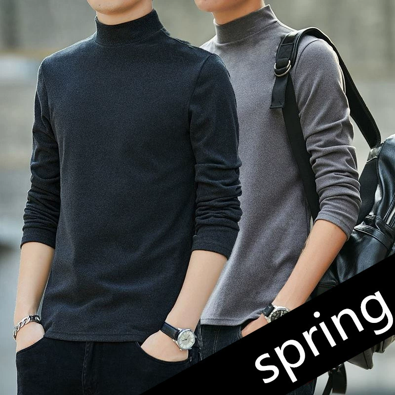 Де бархатный теплый мужской осенне-зимний Однотонный мужской свитер с высоким воротом, тонкий молодежный нижний эластичный мужской свитер