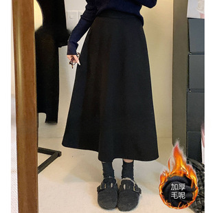 Chubby Autumn Korean-style Slimming Trendy High Waist Thickened Woolen Skirt Black Grey brown Other