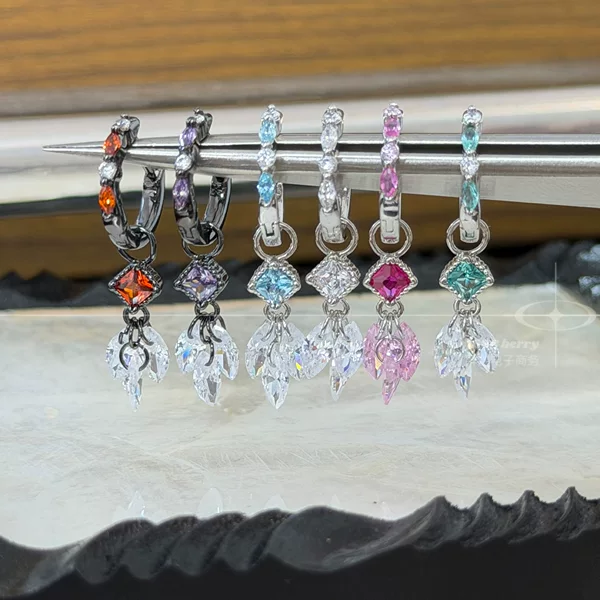 New Marquise-shaped zircon pendant with straight pin ear clasp, hoop earrings, stylish earring accessories, detachable for women