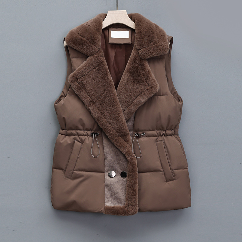 Fur-Integrated down Cotton Vest for Women, Waist-Cinching, Suit Collar, Outerwear, 2026 Autumn and Winter New Cotton Vest Jacket Fur-Integrated down Cotton Vest for Women, Waist-Cinching, Suit Collar, Outerwear, 2026 Autumn and Winter New Cotton Vest Jacket