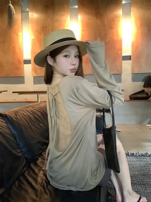 Ana phora 辣妹镂空后背长袖t恤2025夏季新款修身显瘦薄款上衣|undefined