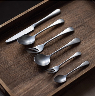 Stainless Steel Tableware suit Stone Wash Vintage 304 Tableware Cross-border Medieval Knife and Fork Snowflake Gold Mat Noodles Spoon