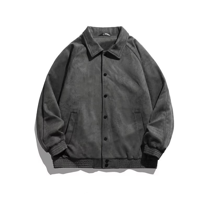 Suede motorcycle jacket men's spring and autumn new style Hong Kong style loose fitting men's lapel workwear jacket trend_voghion.com