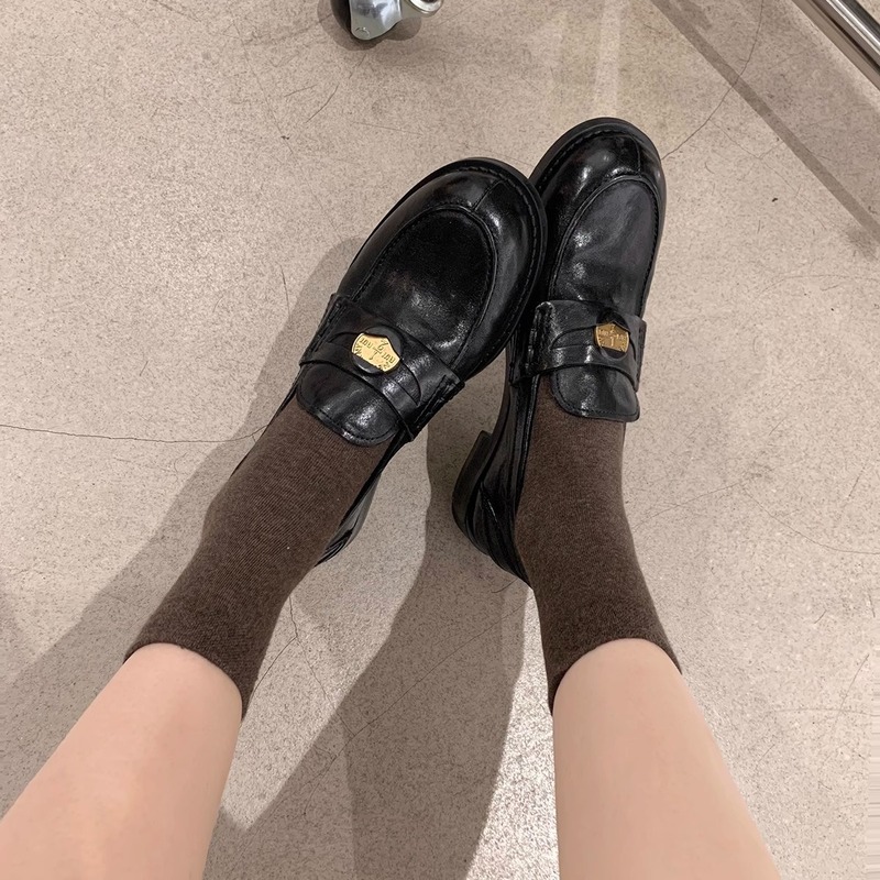 褶皱马皮版~葡萄妈同款复古小金币懒人英伦风乐福鞋单鞋女小皮鞋|undefined
