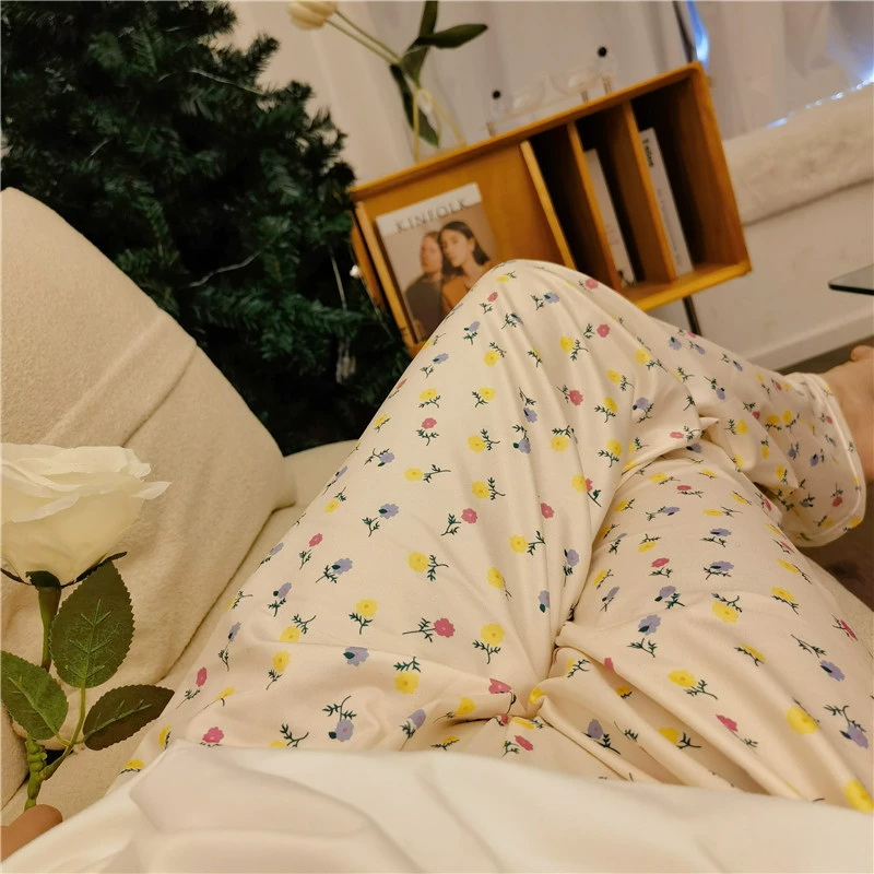 Осенне-летние брюки для отдыха, цветочный принт, свободный крой