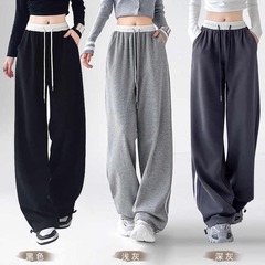 外国貿易在庫あり、個性的な配色のウエストバンド付きスポーツパンツ、女性用春秋新作、大きいサイズ、ハイウエスト、ドレープ感のあるカジュアルワイドパンツ、トレンド