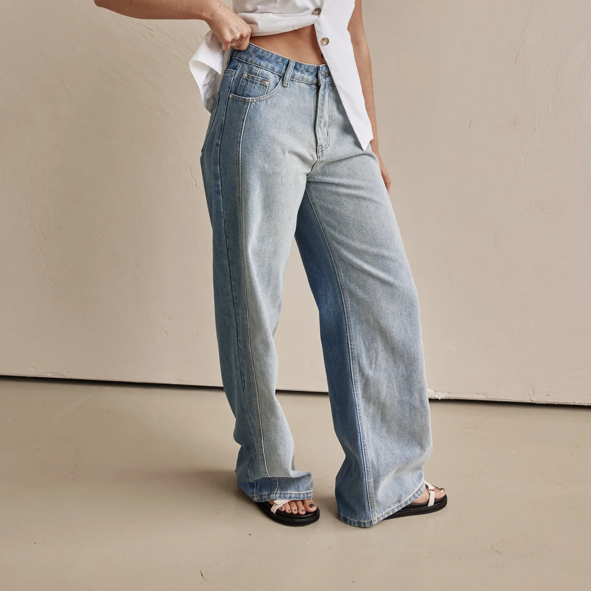 Women's 2025 New European And American Style Trendy Wide-Leg Pants Fashionable Street Washed Distressed Jeans 8932_ecoleips.com