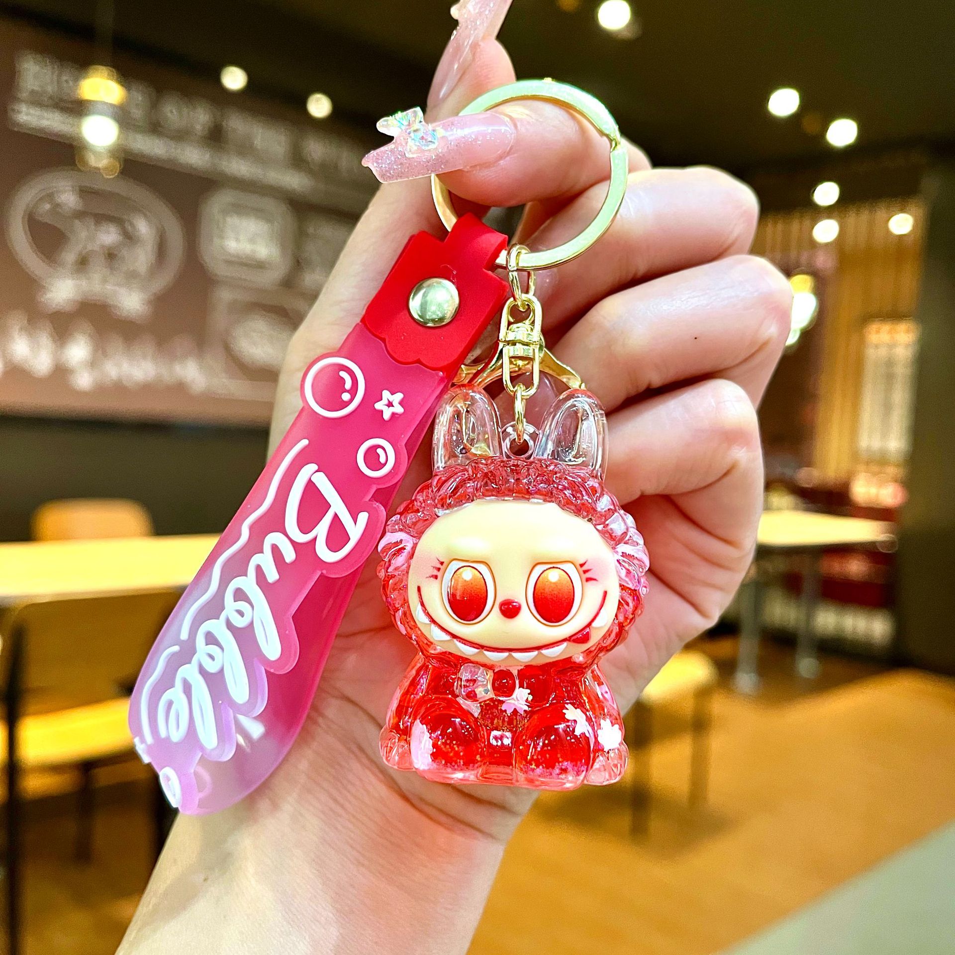 Red red acrílico tela pequeña arena flotante llavero lindo muñeca caja ciega adornos bolsos colgantes regalo llavero