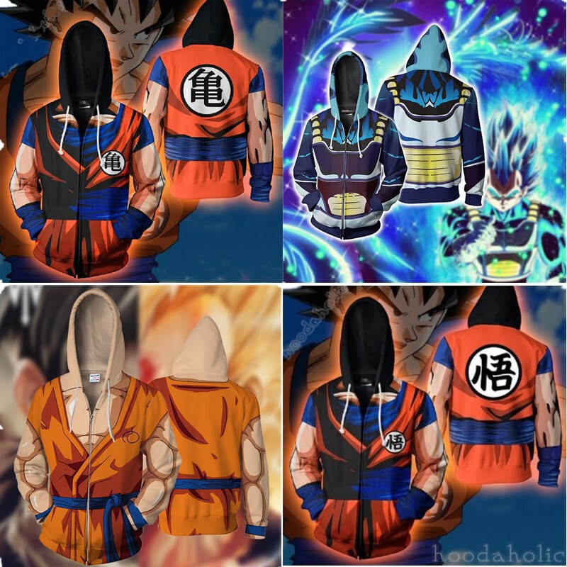Classic Japanese Anime Dragon Ball Series 3D Digital Printed Sweatshirt Hooded Cardigan Jacket Cosplay Anime Peripherals