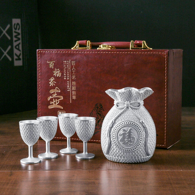 Fortune bag silver jug wine suit 999 silver wine glass daily necessities creative silver plate ornaments live silver wine jug business gift