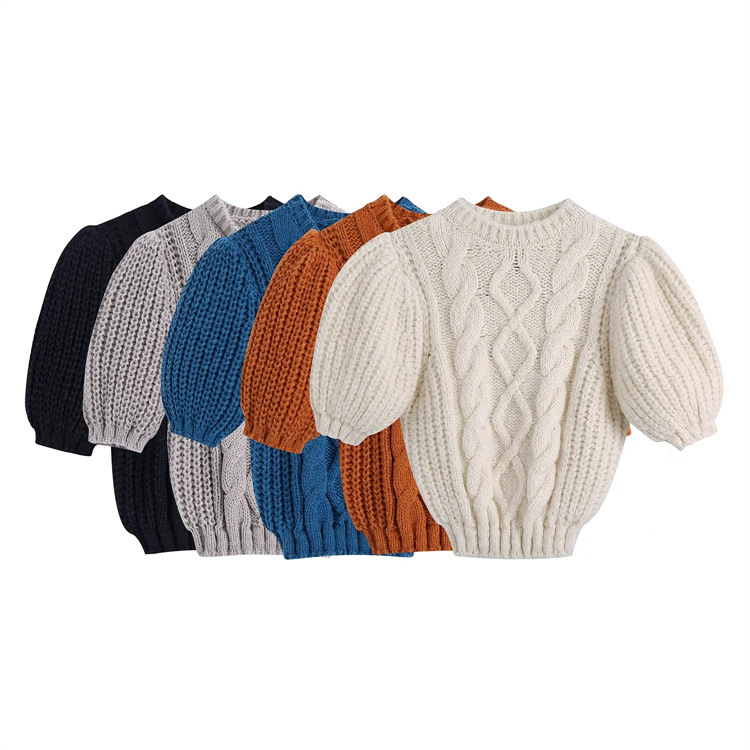 puff sleeve slim short solid color knitted sweater NSYJN118462