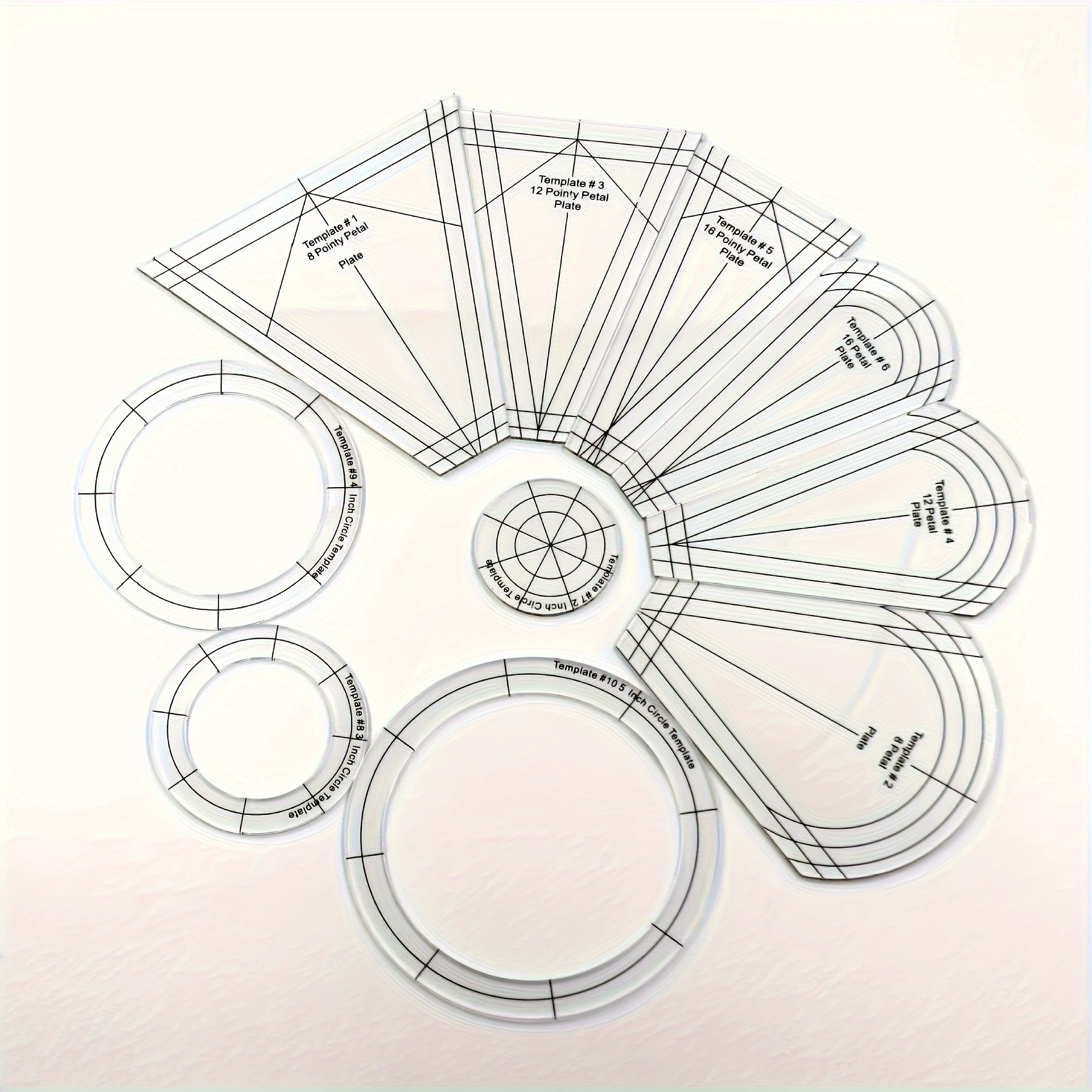 Новинка 2025 года, трансграничная Прямая поставка, 10 шт./компл., линейка для пэчворка, шаблон для тарелки Дрездена, трансграничная доставка