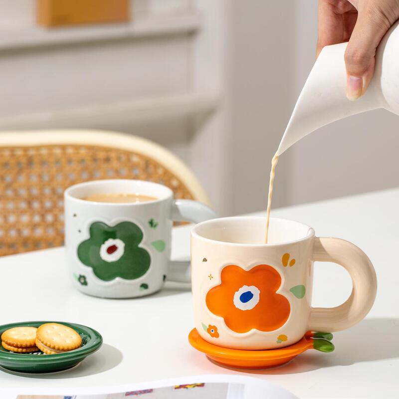 Creative Danish Flower Mug with Lid, Gift Milk Cup, Couple's High-Value Water Cup, Ceramic Cup, Souvenir Wholesale