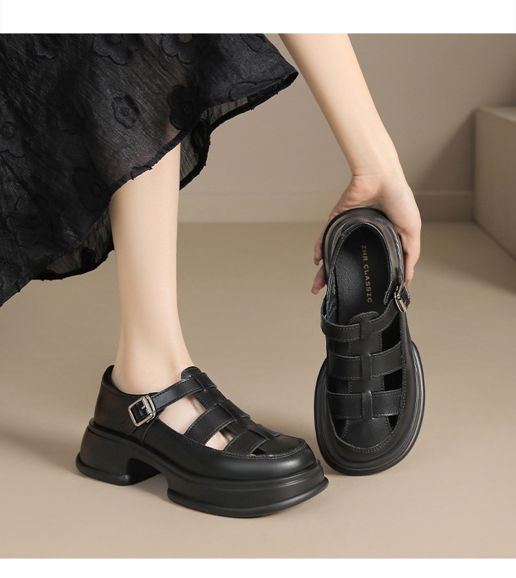 Dép sandal La Mã nữ đế dày da thật bít mũi — BK153 màu đen chi tiết 17