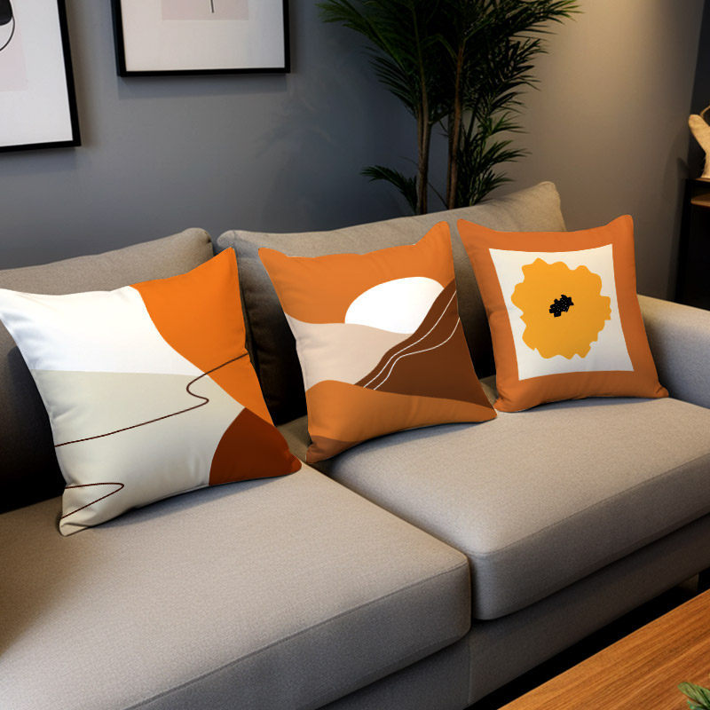 Luz de lujo nórdico simple almohada de viento naranja geométrica impresa de doble cara cojín de ventana flotante decoración sofá sala de estar almohada