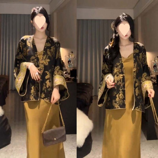 Single/Set High-End Autum New Suit Chinoiserie Fashion Elegant Jacket + Dress Two-Piece Set