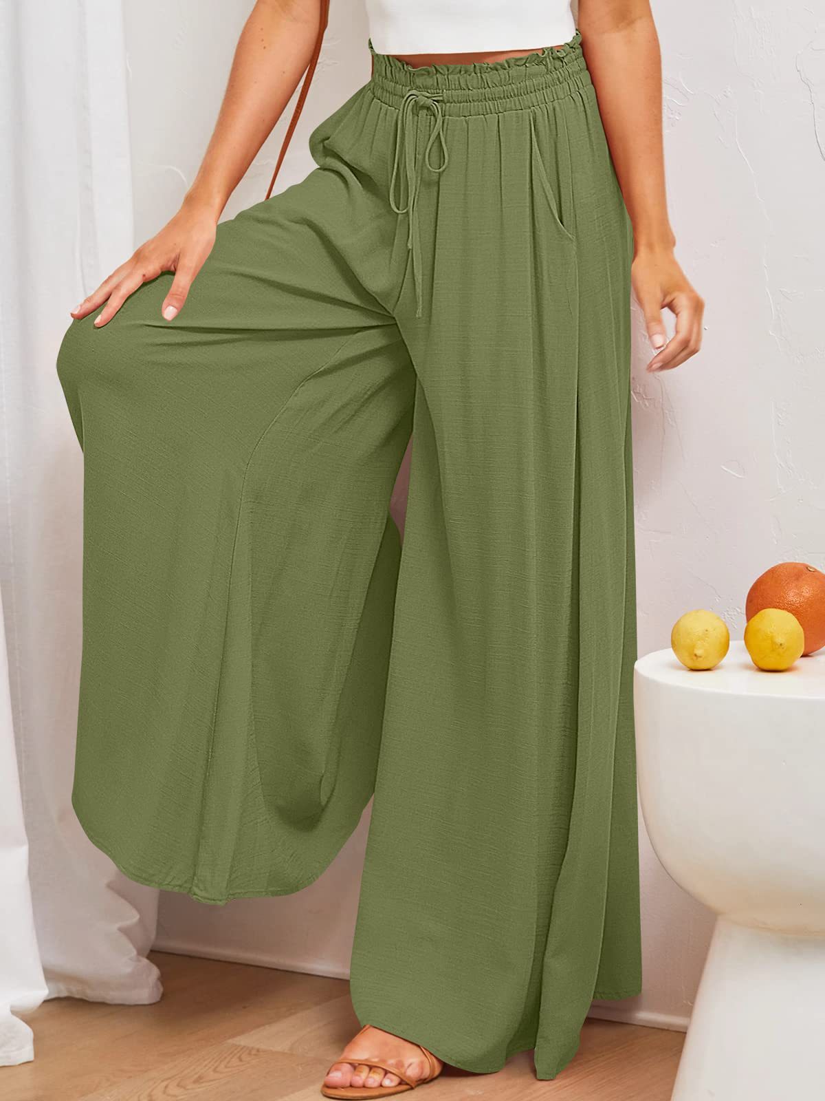 Women's Street Casual Printing Solid Color Full Length Wide Leg Pants display picture 5