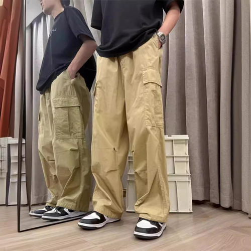 American-style cargo pants for men, spring/summer edition—Japanese retro-inspired streetwear brand, casual straight-leg long pants perfect for taller figures.