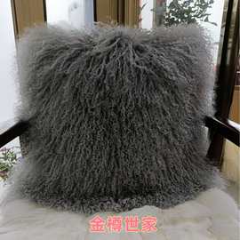 高档皮草滩羊毛抱枕靠背客厅沙发靠垫床头靠枕皮毛一体长羊毛含芯