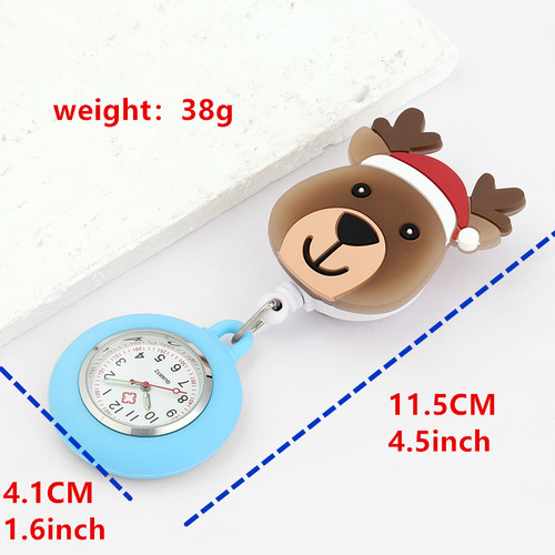 Christmas deer nurse watch Christmas gift easy-to-pull buckle retractable function stretchable nurse pocket watch Medical pocket watch