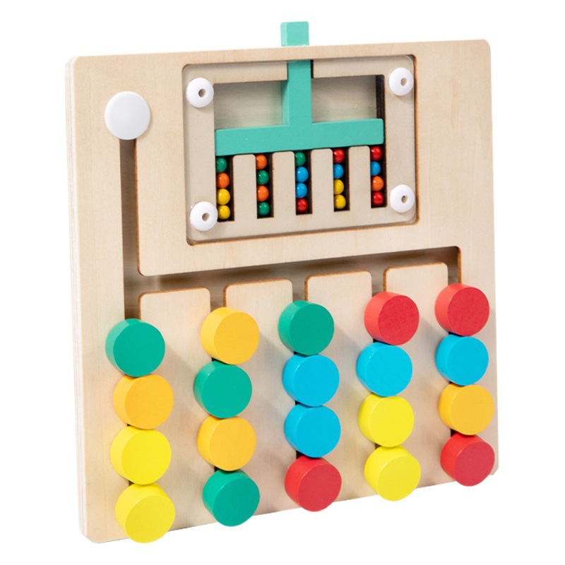 Bolas de madera transfronterizas Juego de desplazamiento de cuatro colores y cinco colores Entrenamiento de pensamiento para niños Iluminación Coordinación mano-ojo Puzzle de educación temprana