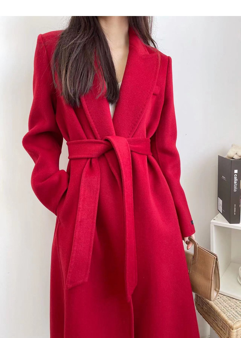 清仓特价 双面羊绒大衣女中长款韩国高端进口红色双面呢毛呢外套
