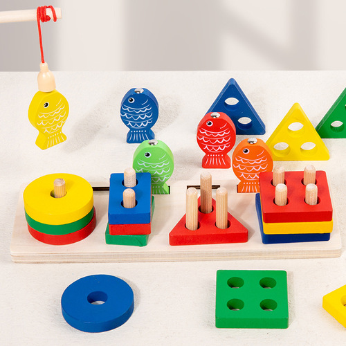 Wooden children's early education geometric shape matching column toy for boys and girls, brain development, hand-eye coordination matching toy
