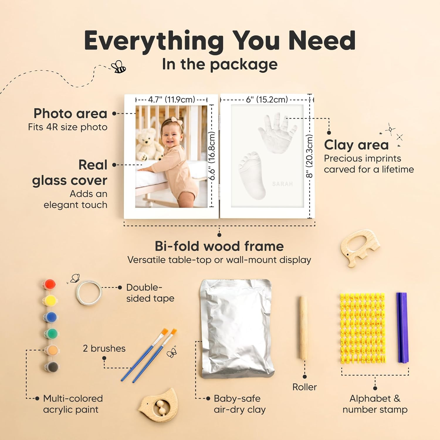 Venta caliente transfronteriza bebé huella huella marco de fotos marco doble