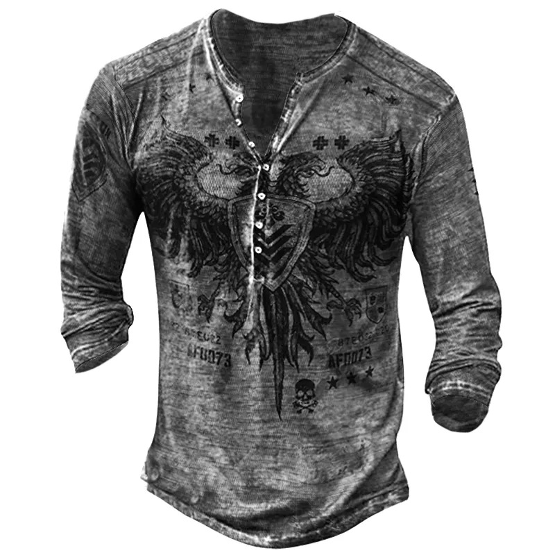 Nueva camiseta transfronteriza de manga larga con cuatro botones de Amazon Templar Impresión 3D Cross Legion imitación algodón pull rack manga larga T