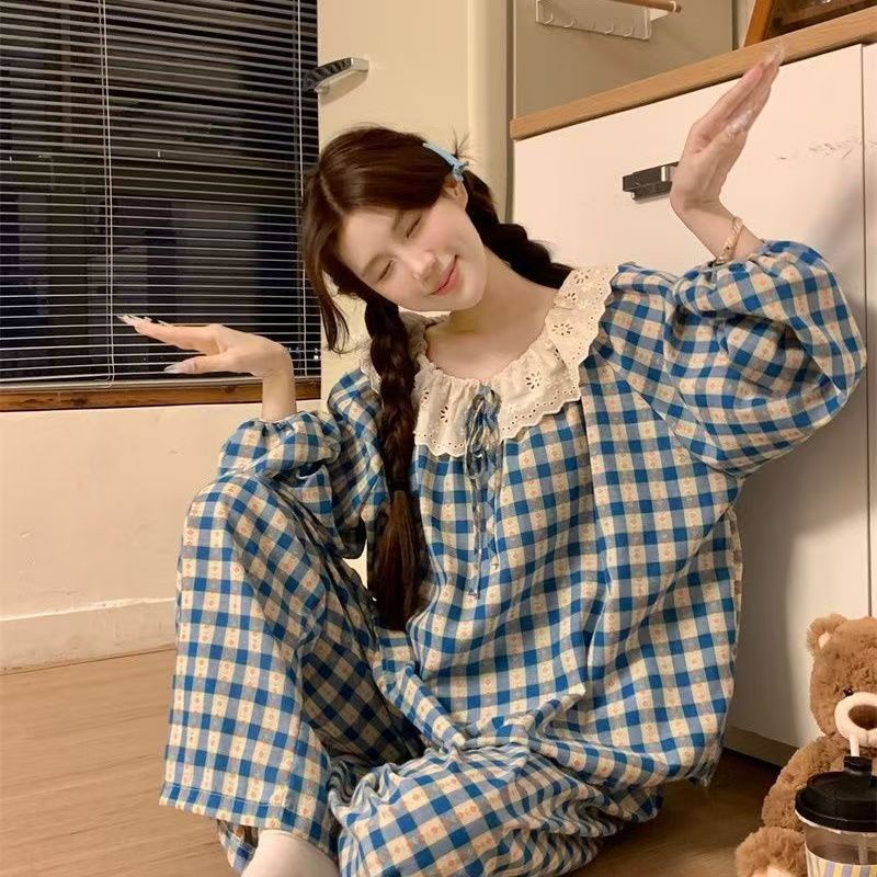 长袖云朵棉睡衣女款2025新款春秋季甜美公主风蕾丝家居服秋季套装|undefined