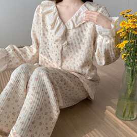 韩国ins女士睡衣秋冬款2024新款法式夹棉空气层长袖高级感家居服