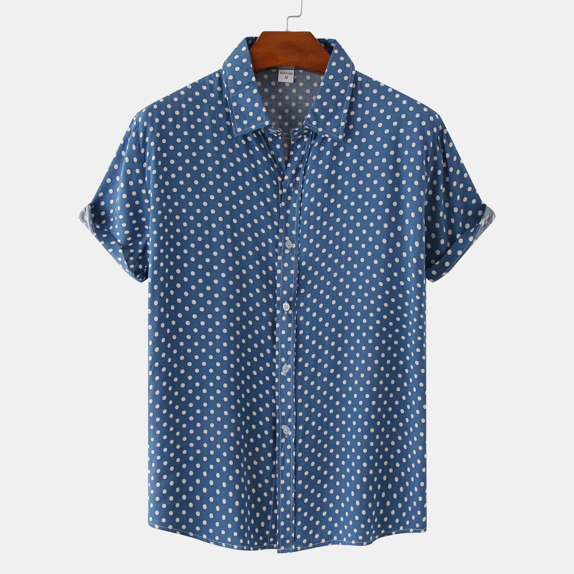 Comercio exterior verano nuevos hombres más tamaño camisa floral moda juvenil Estilo Hawaiano Polka Dot camisa de manga corta