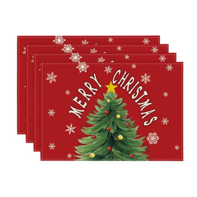 国境を越えた新しい人気亜麻クリスマス食マットテーブル旗客間レストラン食卓屋外パーティー祝日装飾食|undefined