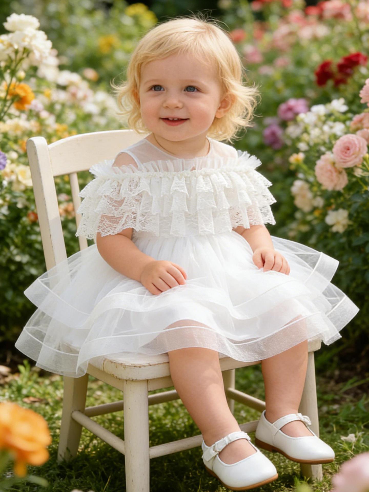 Vestido de verano 2026 de nuevo estilo para niñas, vestido con encaje, falda tutú de malla, vestidos infantiles