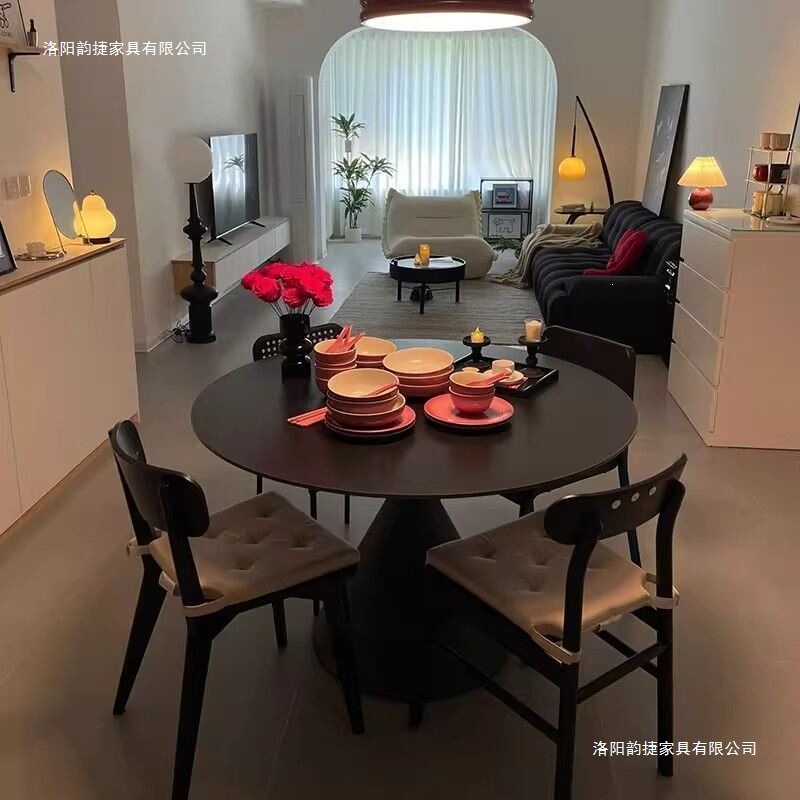 French-Style Negotiation Table, Slate Round Dining Table, Pure White Modern Minimalist Round Table, Small Apartment Home Dining Table and Chair Set French-Style Negotiation Table, Slate Round Dining Table, Pure White Modern Minimalist Round Table, Small Apartment Home Dining Table and Chair Set