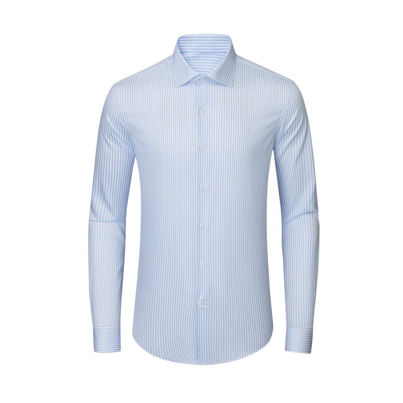 Men's Light Business White-Collar Windsor Collar Blue Striped Long-Sleeved Shirt, Non-Iron Pure Cotton Fitted Work Shirt Men's Light Business White-Collar Windsor Collar Blue Striped Long-Sleeved Shirt, Non-Iron Pure Cotton Fitted Work Shirt